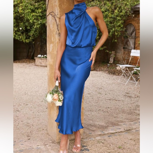 NEW Blue Silk Maxi Dress - Picture 2 of 5